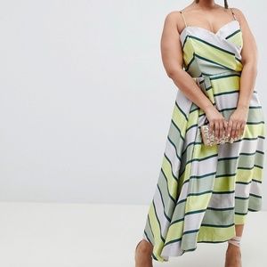 Asos curve plus size green stripe midi dress